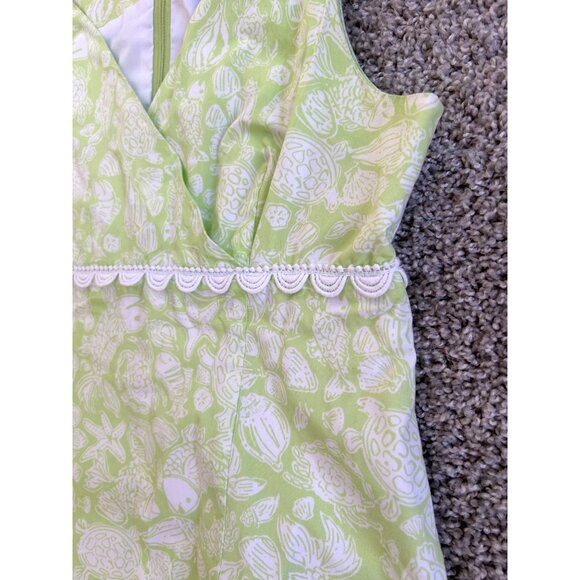 Vintage Lilly Pulitzer Womens Sz 10 Green & White Sleeveless Dress Lace Detail - Picture 2 of 8